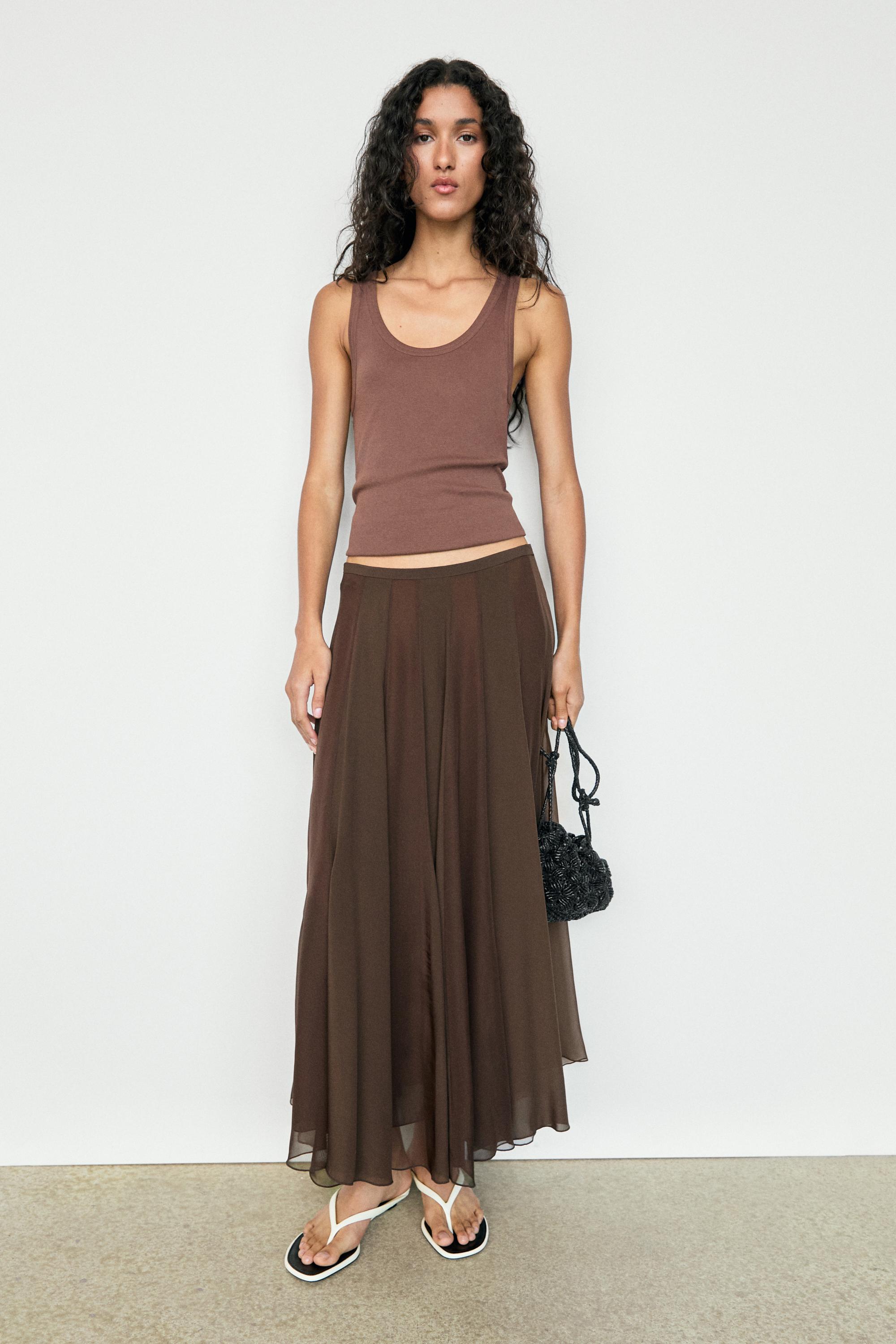 Flowing flared midi skirt
